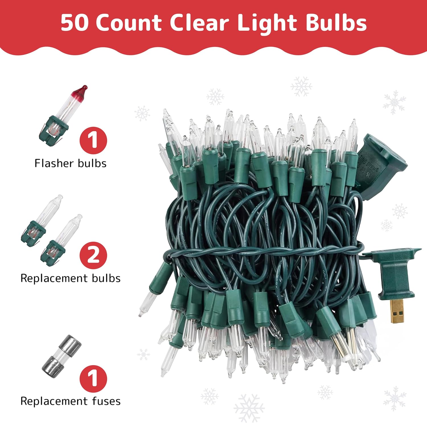 PREXTEX 50 Count Clear Christmas Tree Lights - Warm White 10 ft String Lights for Indoor/Outdoor Decor