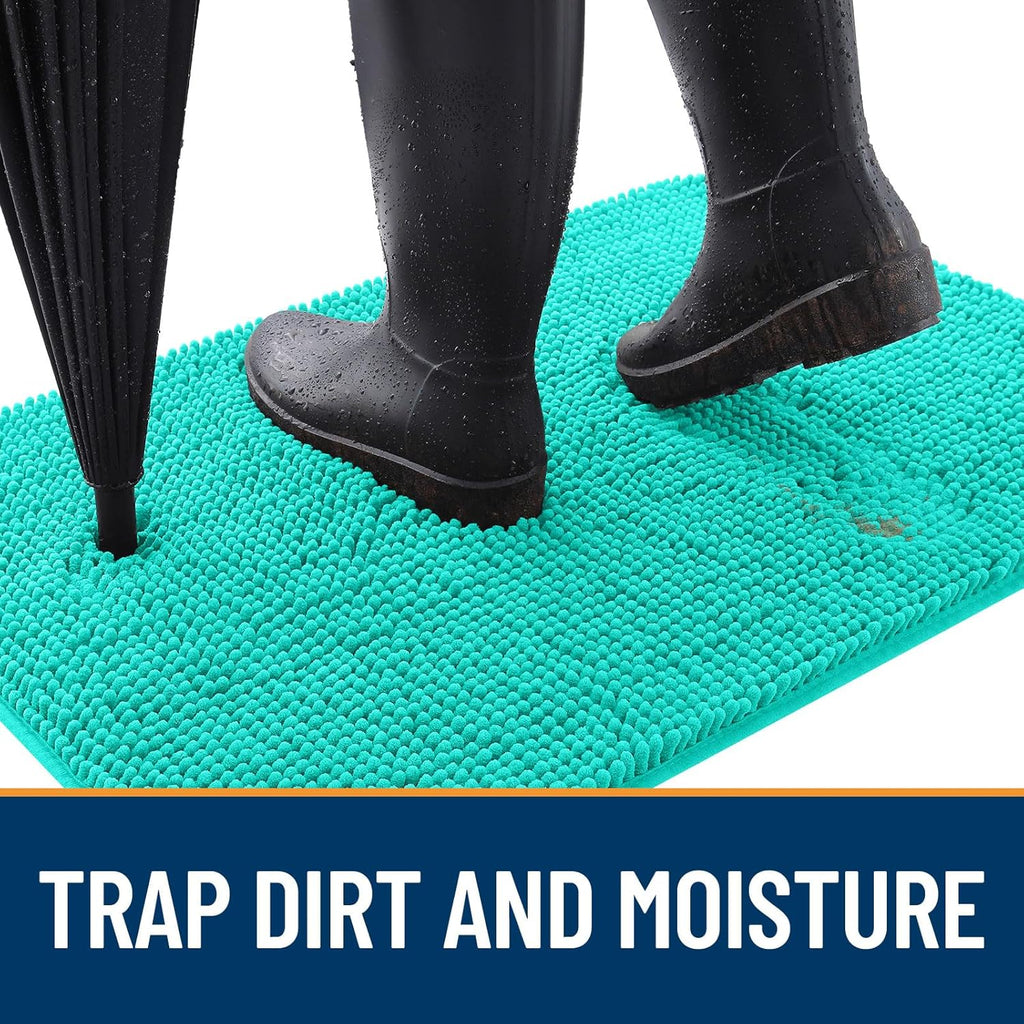 OLANLY Dog Door Mat - Absorbent Non-Slip Chenille Mud Mat for Indoor Use | 30x17 Inches, Teal