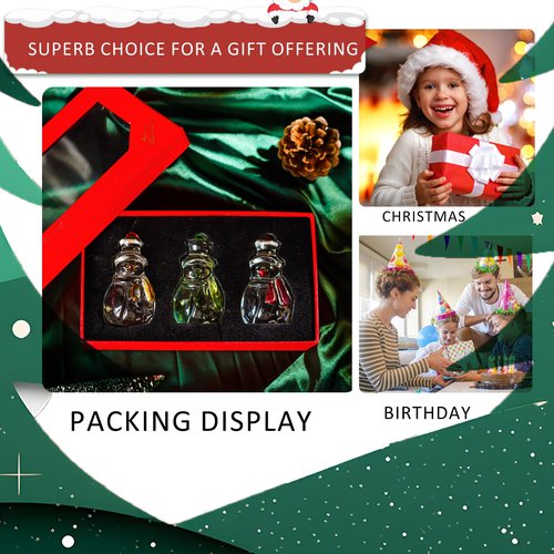 KRISININE Set of 3 Glass Snowman Figurine 1.6''*4.2'' Handmade Snowman Christmas Decorations Indoor for Home Winter Holiday Glass Paperweight Office Table Decor