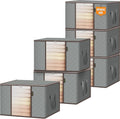 BALEINE 6 Pack Clothes Storage Bags - 16 Gallon Containers with Reinforced Handles | Sturdy Zipper, Grey