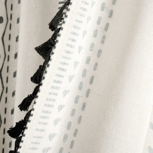 Lush Decor Hygge Boho Stripe Tassel Window Curtain Panel Pair, 52" W x 84" L, Black & White