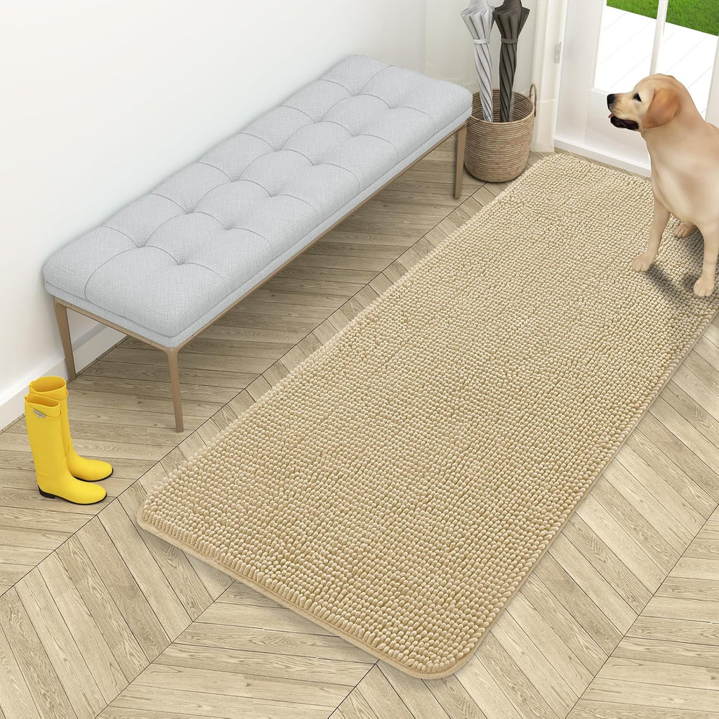 OLANLY Dog Door Mat - Absorbent Non-Slip Washable Doormat for Muddy Paws | 54x24 Inches, Beige
