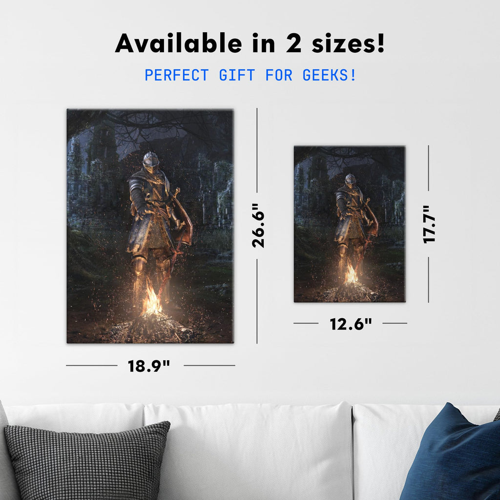 Displate Metal Poster Dark Souls - Lordran - Bonfire in the Shrine - Easy Magnetic Mounting – Knight Collectible Gift for Gamer - Fantasy Wall Art Room Decor Bedroom Posters - 12.6x17.7 in