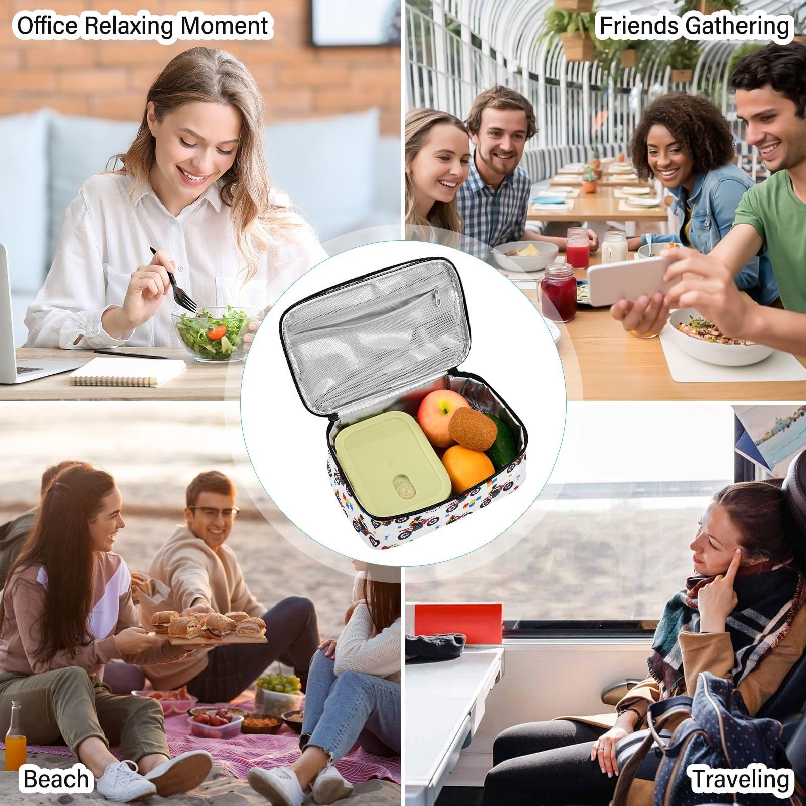 IHCVHQX Motorbike Cartoon Kids Lunch Bag for Boys Girls Insulated Lunch Box Reusable Cooler Women Men Containers Meal Prep for School Work Picnic