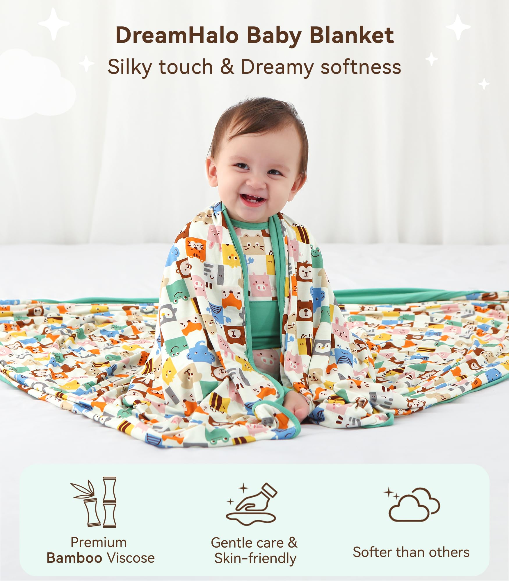 DREAMHALO Premium Baby Blankets, Soft Viscose from Bamboo Blanket for Boys and Girls, Nursery Crib Bedding Quilt for Newborn and Toddler, Cooling for Hot Sleepers 50'' x 50'' Bear
