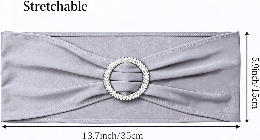 Skiennix 50 Pack Spandex Chair Sashes - Silver Grey with Slider Buckles for Weddings & Events