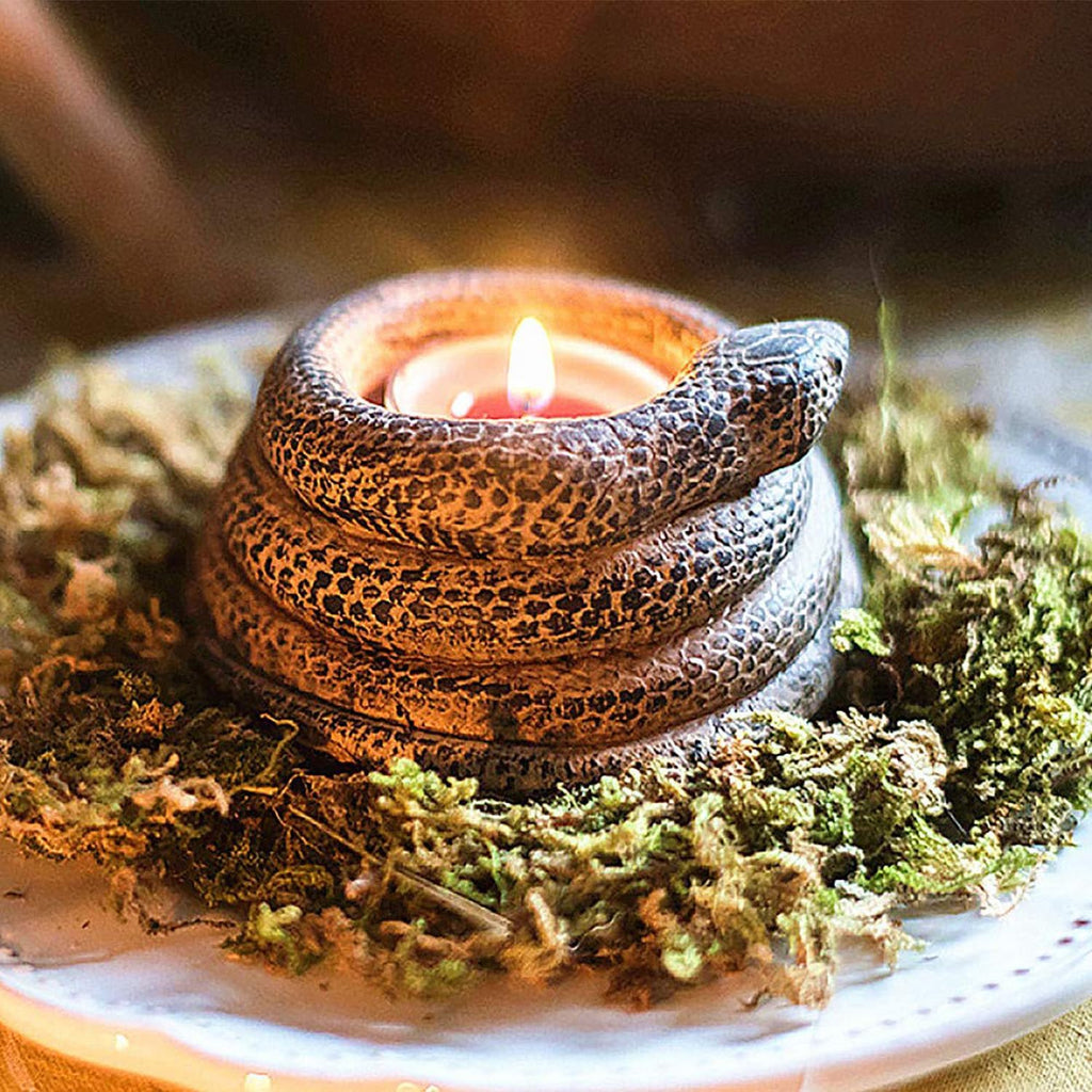 Skiennix Coiled Snake Candlestick Holder - Resin Tealight Candleholder | Serpent Sculpture Decor (2 Pcs)