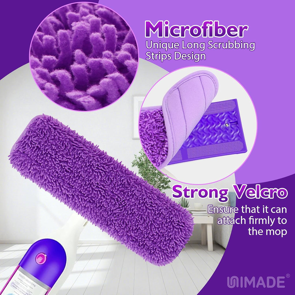 UNIMADE Reusable Mop Pads - 8 Pack Microfiber Refills with Scrubber Strips for 13''-15'' SprayMop | Washable, Pet-Friendly, Multi-Color