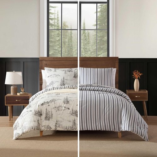 Eddie Bauer - Full/Queen Duvet Cover Set, Super Soft Bedding with Matching Sham(s), Bedding Set, Oeko-Tex Certified (Rocky Mountain Cabin Grey, Full/Queen)