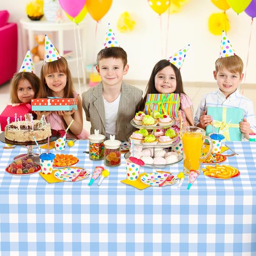 Blue Gingham Tablecloth by [Brand Name] - Disposable Plastic Checkered Table Cover | Perfect for Picnics, Weddings & Parties (54 x 108 Inch)