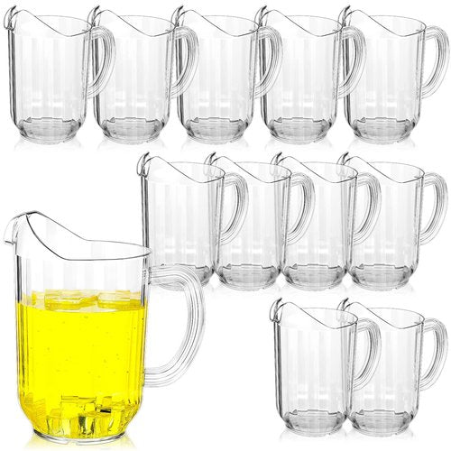 Tessco for you 12 Pcs Plastic Pitchers 60 Ounce Clear Restaurant Jug Large Water Pitcher Carafe Serve Milk Tea Juice Drink for Parties Container Dispenser Beer Jar (Classic)