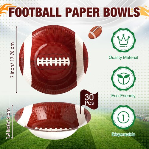 Ziliny 30 Pcs 16 oz Football Paper Bowls Football Party Snack Bowls Supplies for Game Day Hot Cold Soup Salad Dessert Home Cereal Holiday Decoration