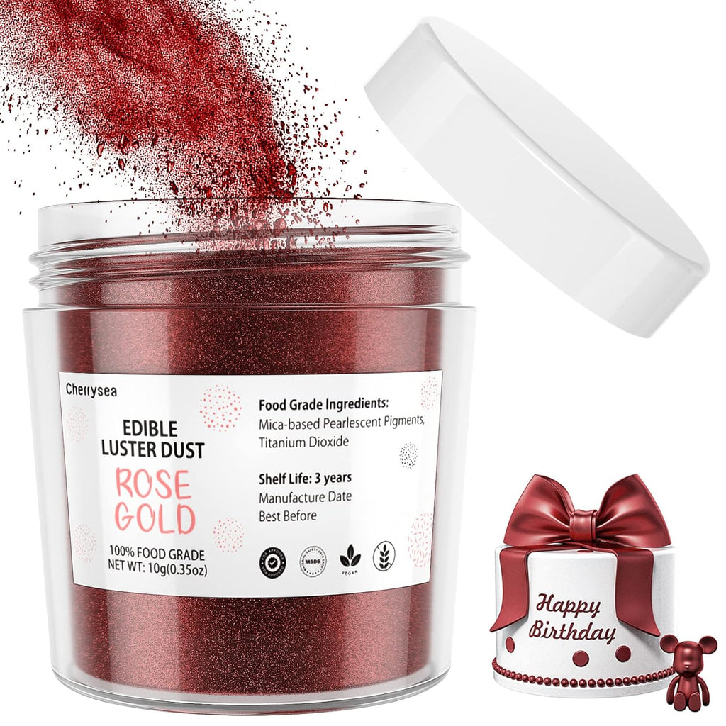 Cherrysea Rose Gold Edible Luster Dust - Tasteless Food-Grade Cake Dusting Powder | 10 Grams for Baking