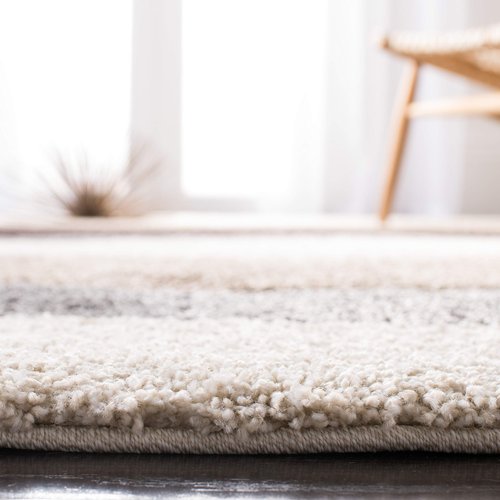 SAFAVIEH Florida Shag Collection Runner Rug - 2'3" x 8', Ivory & Grey, Abstract Design, Non-Shedding & Easy Care, 1.2-inch Thick Ideal for High Traffic Areas in Living Room, Bedroom (SG475-1180)