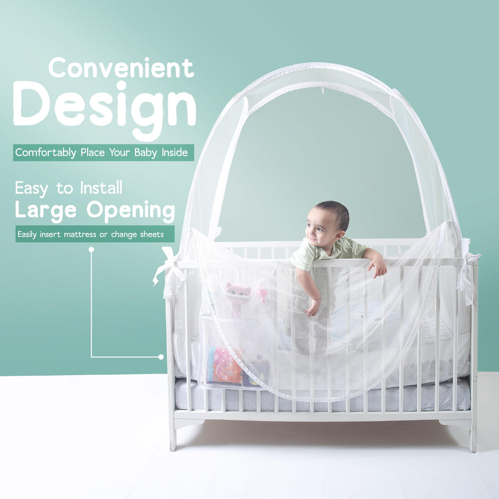 Baby Crib Tent to Keep Baby from Climbing Out – Breathable Cotton Mesh – Locking Zippers – Pop-Up Crib Canopy Net – Safe Anti-Climb Crib Cover – Izybu Crib Tent – Fits Standard 52” Cribs