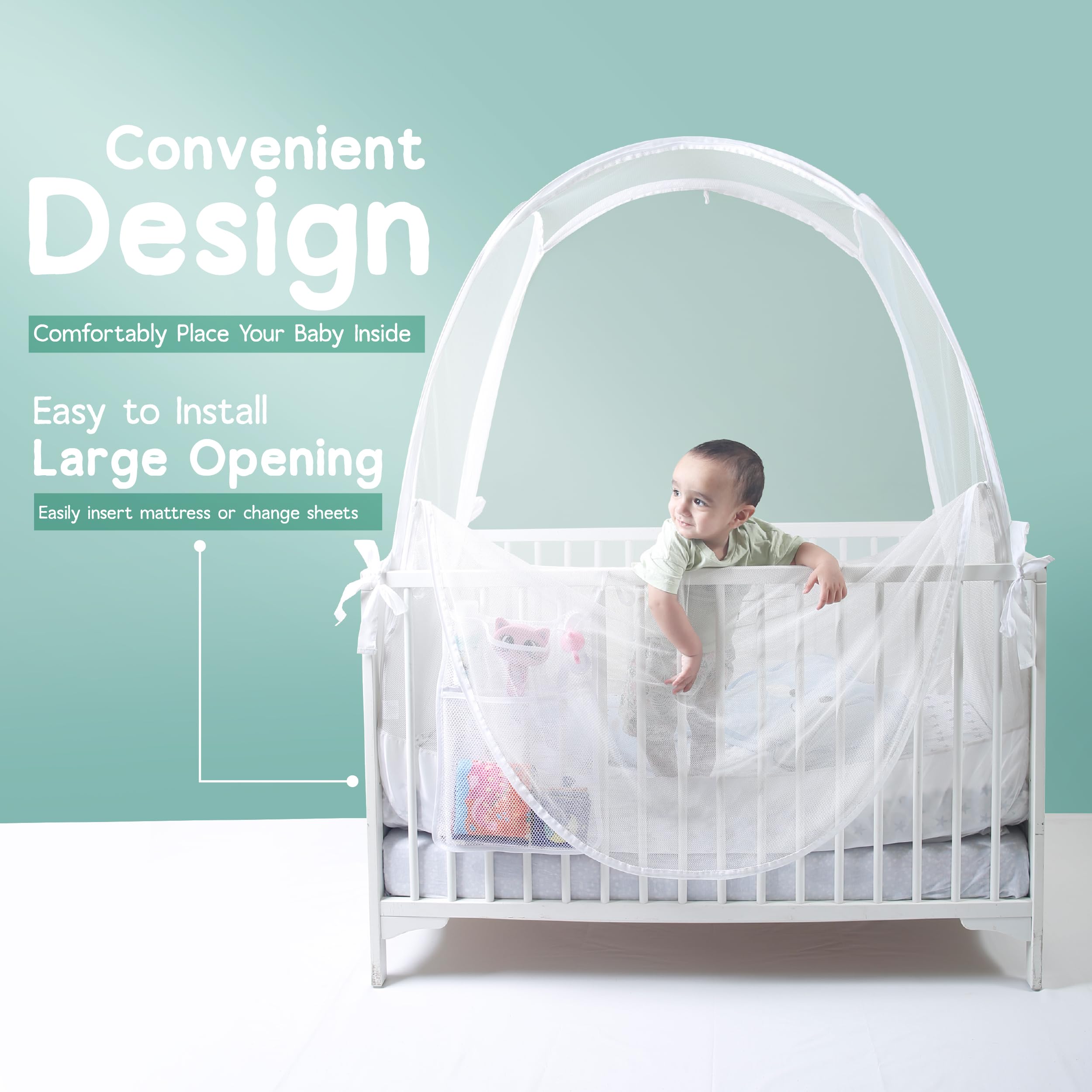 Baby Crib Tent to Keep Baby from Climbing Out – Breathable Cotton Mesh – Locking Zippers – Pop-Up Crib Canopy Net – Safe Anti-Climb Crib Cover – Izybu Crib Tent – Fits Standard 52” Cribs