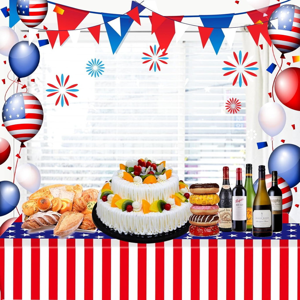 Patriotic Tablecloth by [Brand Name] - 2 Pack Red, White & Blue Disposable Plastic | 54” x 108” for 4th of July Celebrations