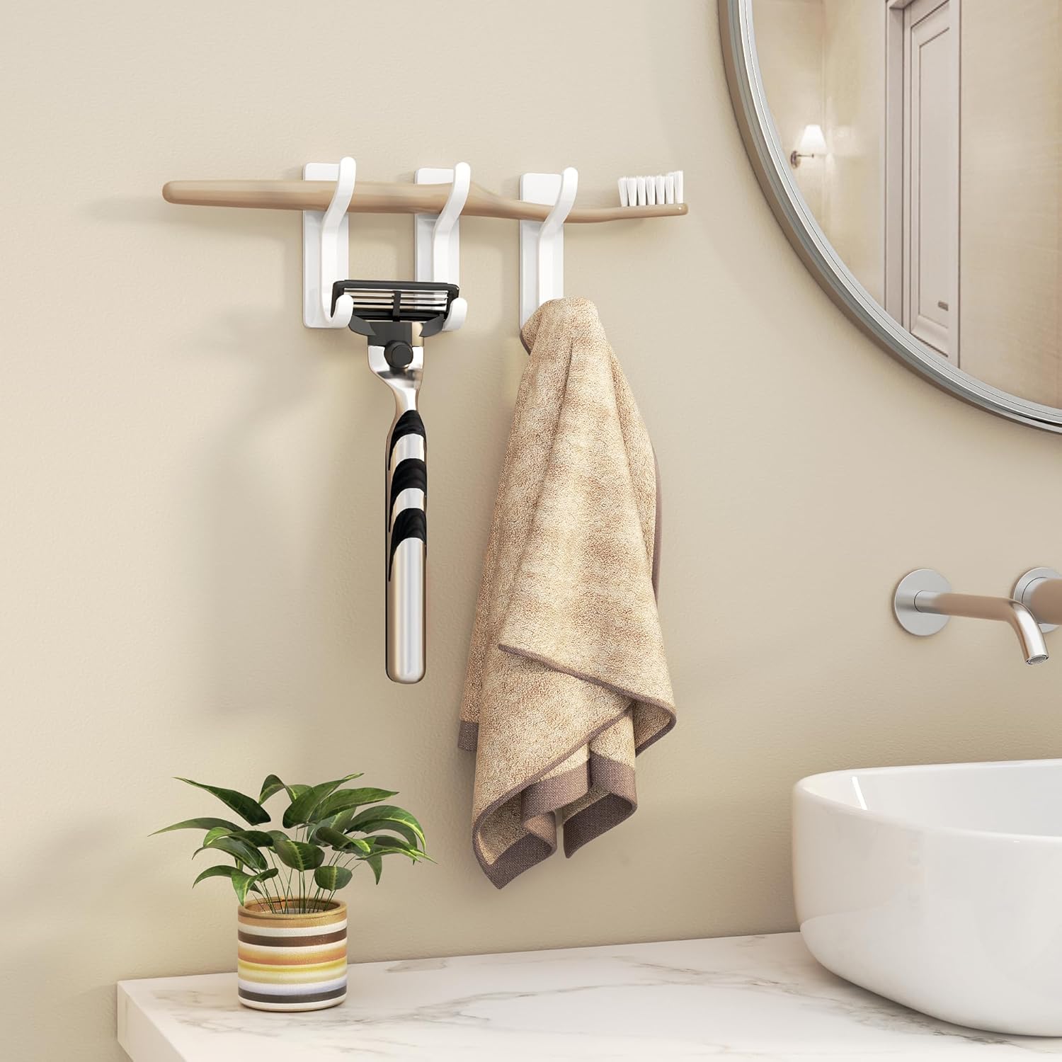 Pickpiff Adhesive Wall Coat Hooks - Heavy Duty Stick-On Metal Hangers for Towels, Bags & Clothes - White, 4 Pack