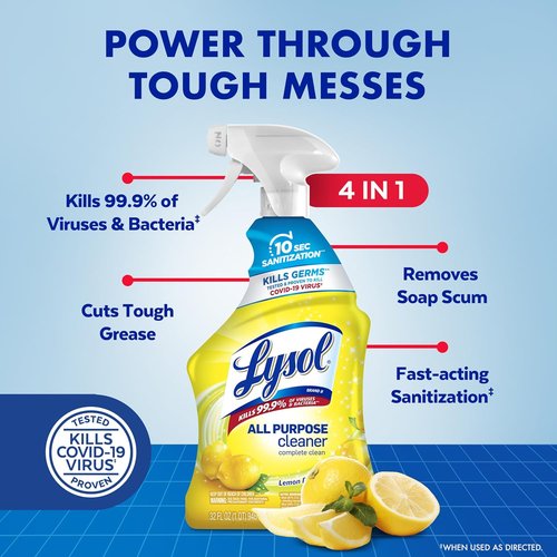 Lysol All-Purpose Cleaner Spray - Multi-Purpose Disinfectant for Kitchen & Bathroom | Lemon Breeze, 32oz (Pack of 4)