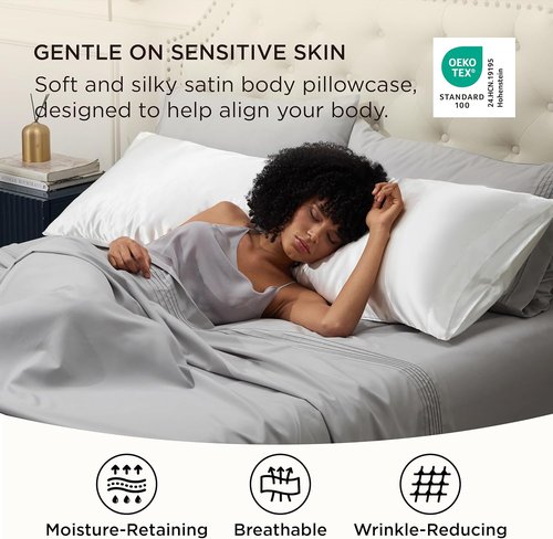 Bedsure Satin Body Pillowcase - Luxurious Silk-Like White Cover with Cooling Effect | 20x54 Inches