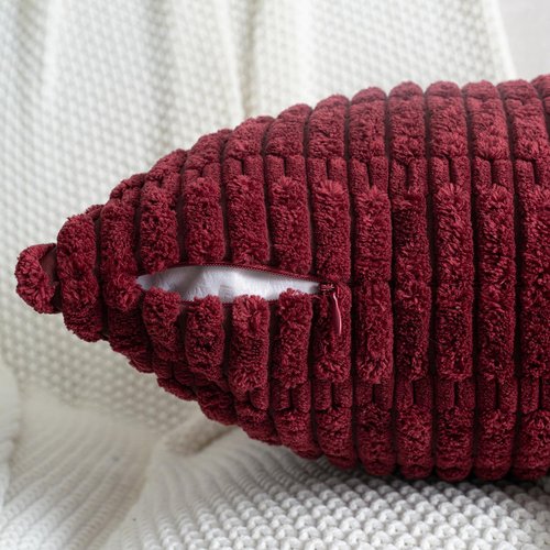 Smile of hope Pack of 2 Burgundy Corduroy Decorative Pillow Covers 18x18 Inch Soft Boho Striped Throw Pillow Covers Modern Farmhouse Home Decor for Sofa Living Room Couch Bed