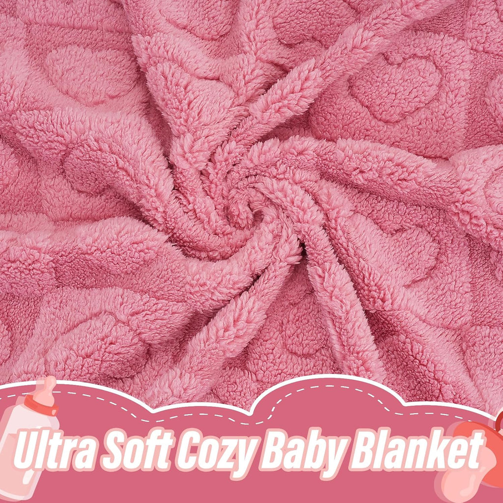 Skiennix Plush Soft Heart Checkered Baby Blanket - Warm, Lightweight Fleece for Infants | 30" x 39" Deep Pink