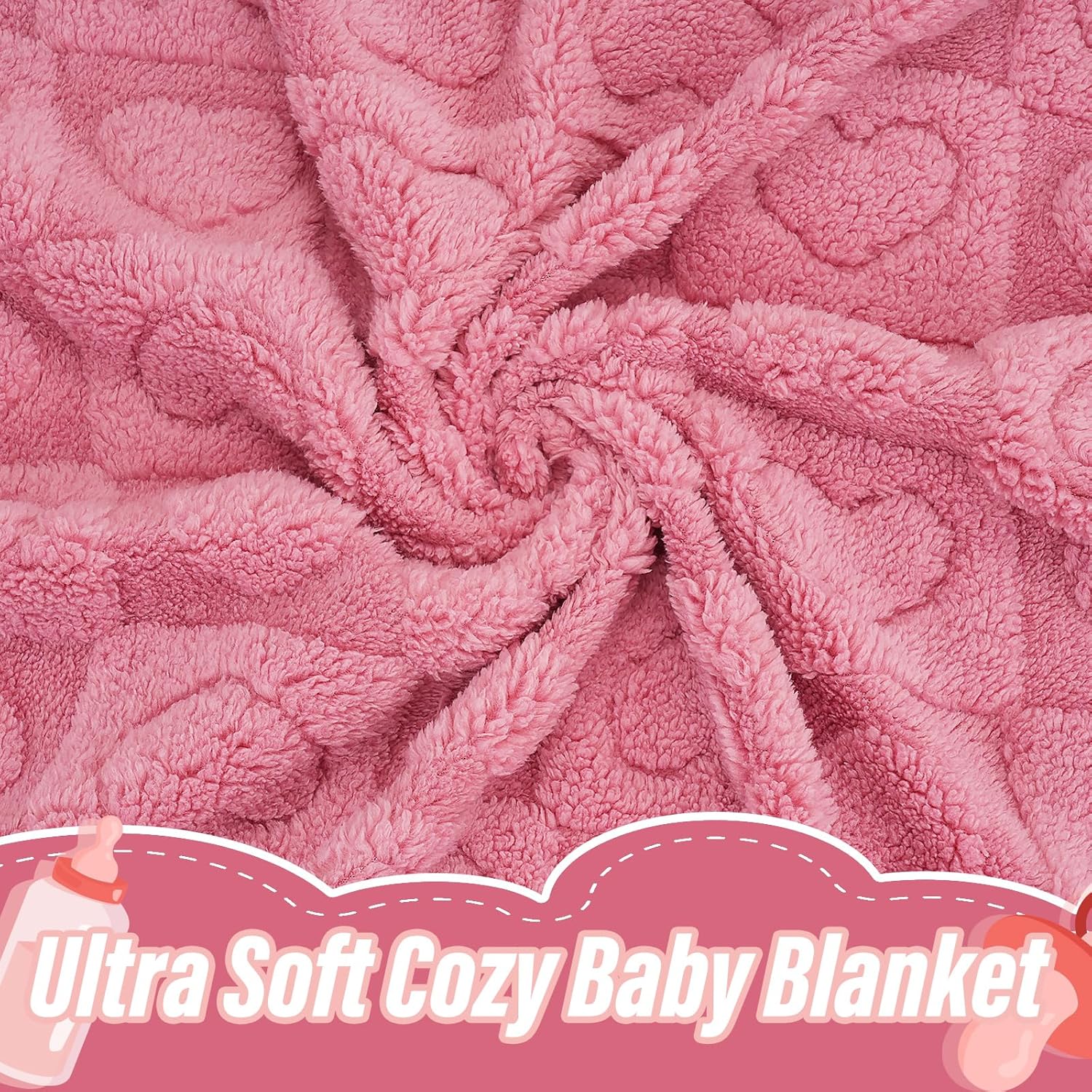 Skiennix Plush Soft Heart Checkered Baby Blanket - Warm, Lightweight Fleece for Infants | 30" x 39" Deep Pink