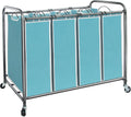 Storage Maniac Laundry Sorter - 4-Section 47.8 Gal Hamper with Wheels & Removable Bags - Blue