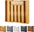 Skiennix Expandable Bamboo Kitchen Drawer Organizer - Adjustable Cutlery Tray for Flatware | Natural Finish