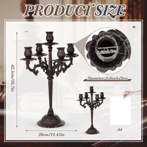 Mumufy 5-Arm Black Candelabra - Vintage Gothic Cast Iron Candlestick Holders | 16.7" Tall Decorative Centerpieces for Events