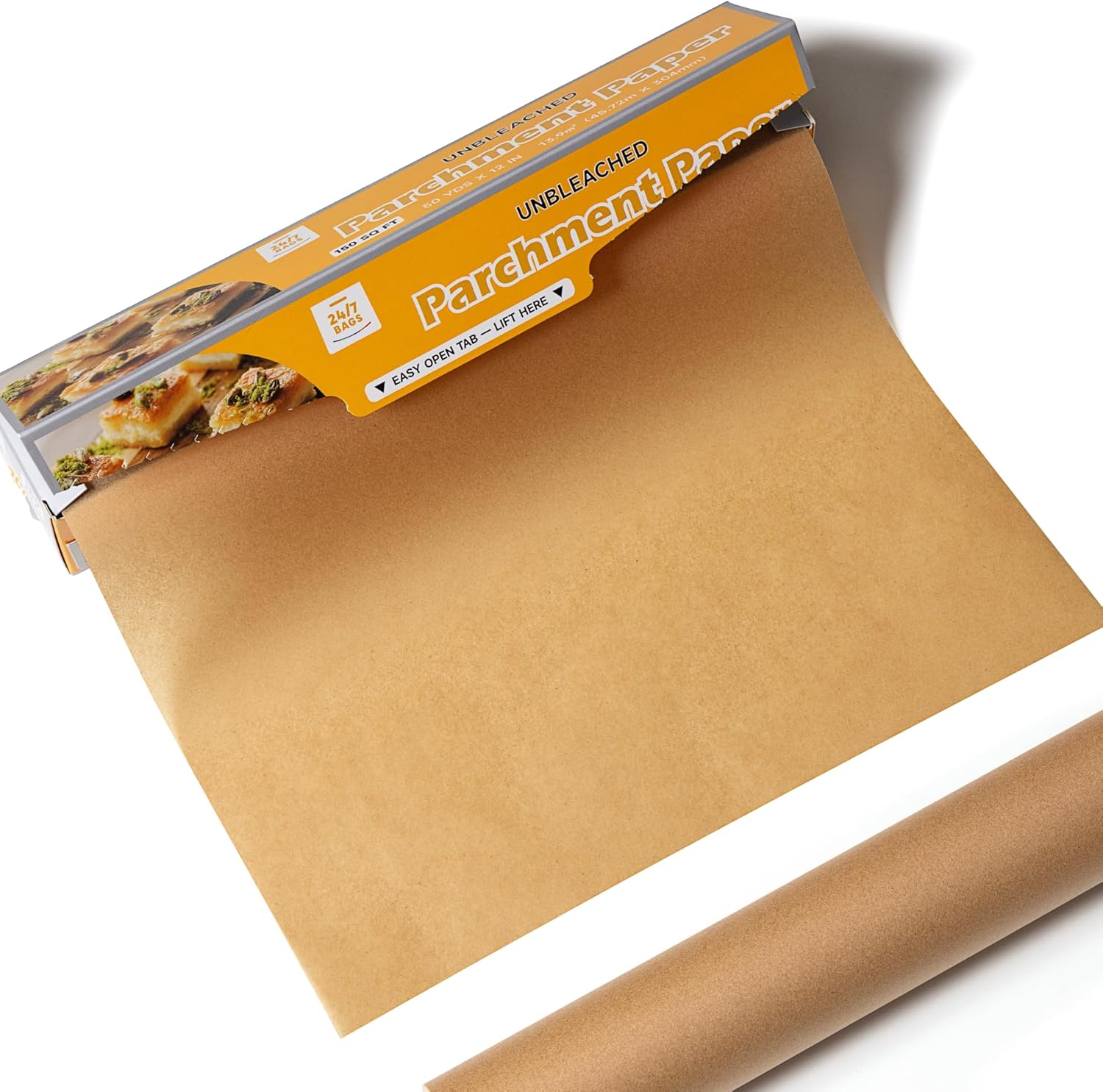 24/7 Bags Parchment Paper Roll - Non-Stick, Food Safe, 300 Sq Ft, 12" Wide | Perfect for Baking & Cooking
