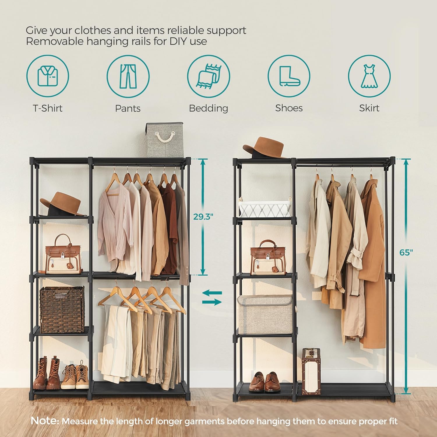 SONGMICS Portable Closet - Freestanding Clothes Organizer with Shelves & Hanging Rods | Black, 44.1 x 16.9 x 65 Inches