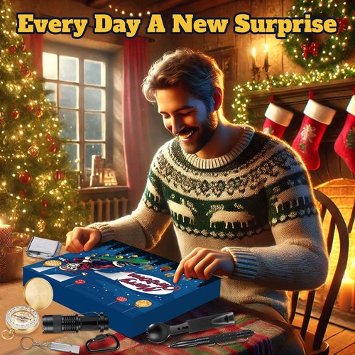 Survival Kit Advent Calendar Adult Men Teen, 12 Day Man Countdown Calendar with Survival Tool Xmas Surprise Gifts for Teen Boys Husband Brother Outdoor Enthusiasts
