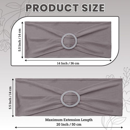 MDS Spandex Chair Sashes - Pack of 250 Elastic Stretch Bows with Buckle Slider | Silver Gray