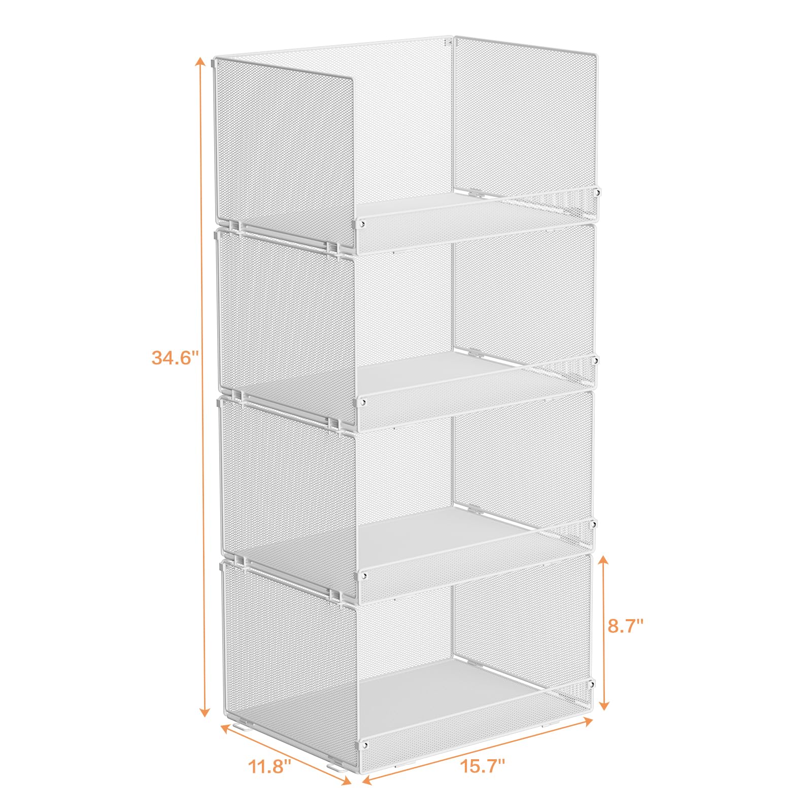 Tiaoheka 4-Tier Stackable Closet Organizers and Storage Shelves, Foldable Closet Shelf Organizer, Stackable Storage Bins Drawers for Closet Organizer System, White(Patent Pending)