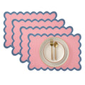 Folkulture Placemats Set of 4 (13 x 19) | 100% Cotton, Cute, Heat Resistant,Machine Washable Scalloped Place Mats | Pink Rectangular Cloth Table Placemats or Dining Table Mats for Dinner Party