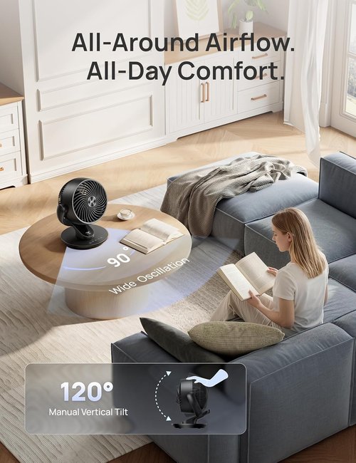 DREO 13-Inch Oscillating Table Fan - Ultra-Quiet 25dB with 120° Tilt & Remote Control | Powerful Airflow for Home & Office