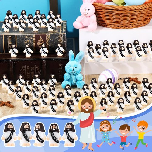 Bememo 100 Pcs Little Jesus Figures - Original Design Pocket Rubber Figures for Easter Gifts | Black