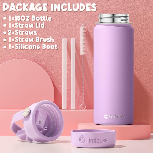 Fimibuke Kids Insulated Water Bottle - 18oz BPA-Free Stainless Steel Tumbler with Straw | Leak-Proof Black