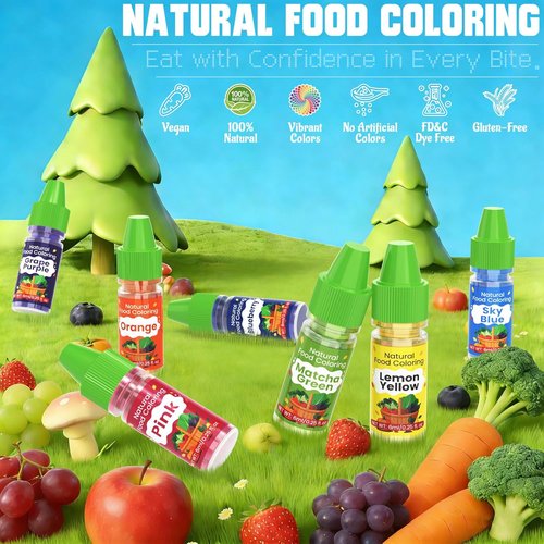 Natural Food Coloring - 12 Vibrant Liquid Dyes | FD&C & Artificial Dye Free, Food Grade for Baking & Decorating - 6ml Each
