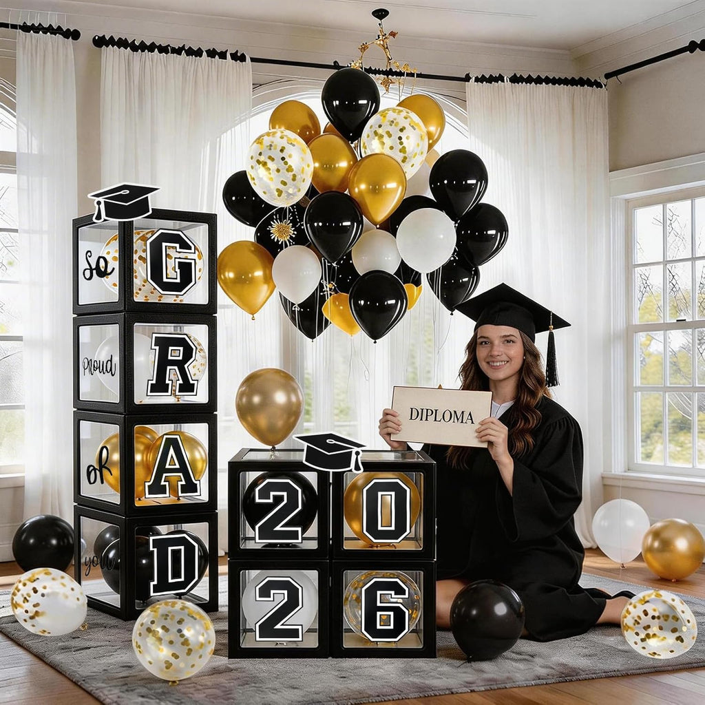 Regine Switzerland Graduation Decorations - 2026 Party Set with 129pcs Balloons & Arch Garland | Black