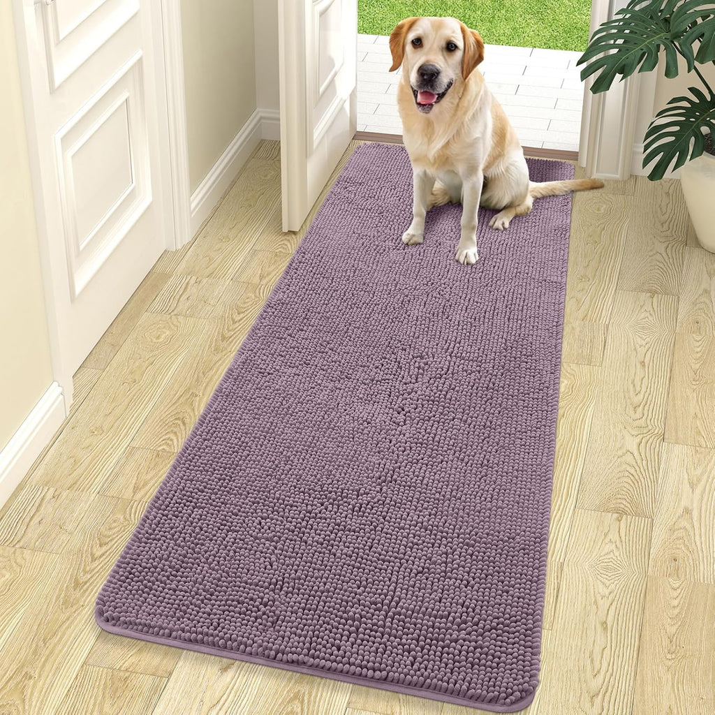 OLANLY Dog Door Mat - Absorbent Non-Slip Chenille Mat for Muddy Paws | 70x24 Deep Plum Color