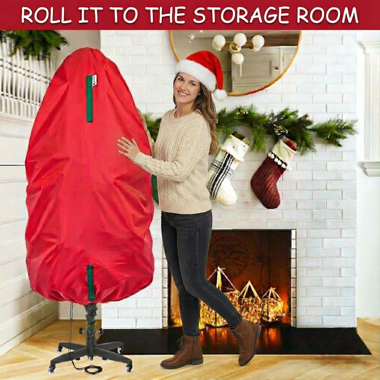 Upright Christmas Tree Storage Bag - Durable Dustproof Cover for 5 Ft Artificial Trees | Easy to Use, Red