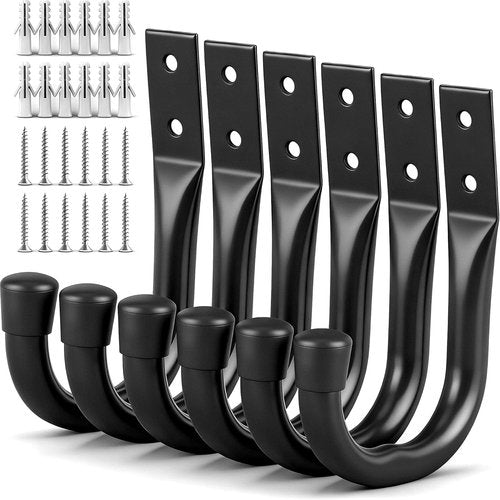 Heavy Duty Garage Storage Hooks - 6-Piece Bike Hooks for Wall Mount | Large Metal Organizer