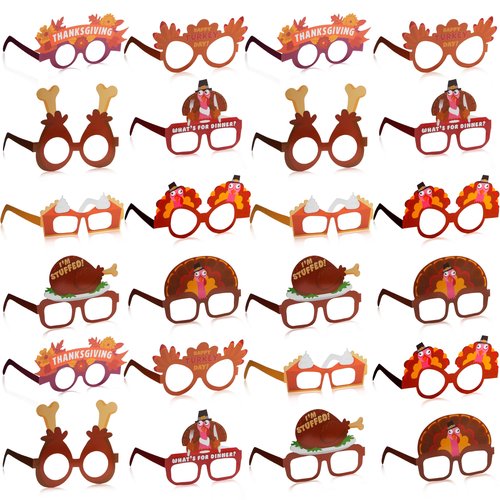 JOYIN 48 Pcs Thanksgiving Turkey Glasses, Turkey Eyewear Frame Pumpkin Maple Leaves Photo Props,Thanksgiving Eyeglasses for kids, Party Favors, Accessories(One Size Fits All)