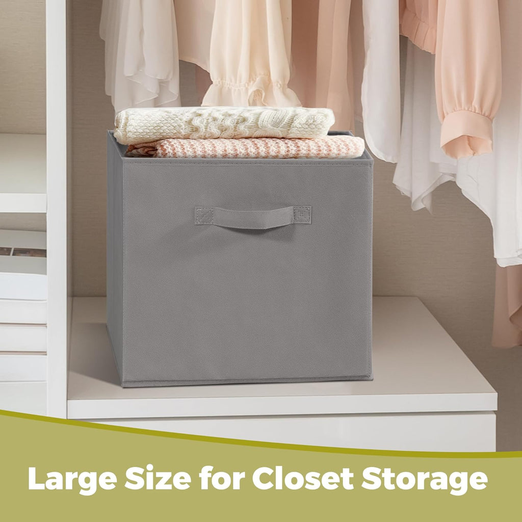 Skiennix 11x11 Storage Bins - Set of 3 Collapsible Fabric Organizers with Handles | Grey