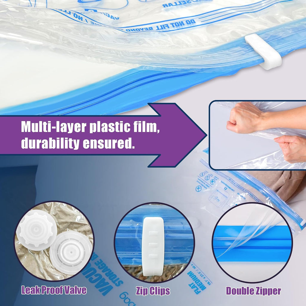 XXL Jumbo Vacuum Storage Bags - 47''X35'' Extra Large for Blankets & Comforters with Hand Pump (8 Pack)