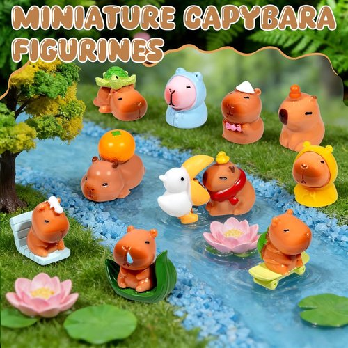 Exasinine 26-Piece Miniature Capybara Figurine Set - Resin Decor for DIY Fairy Gardens & Home Parties