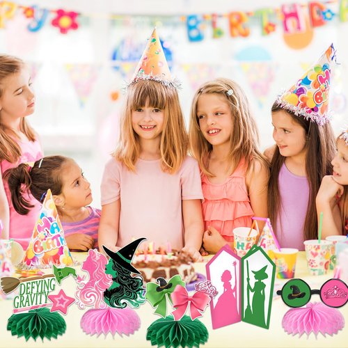 AMZFAVOR Witch Theme Party Decorations, 10 Pcs Pink and Green Honeycomb Centerpieces Decor Table Toppers for Movie Birthday Witch Party Decorations Supplies