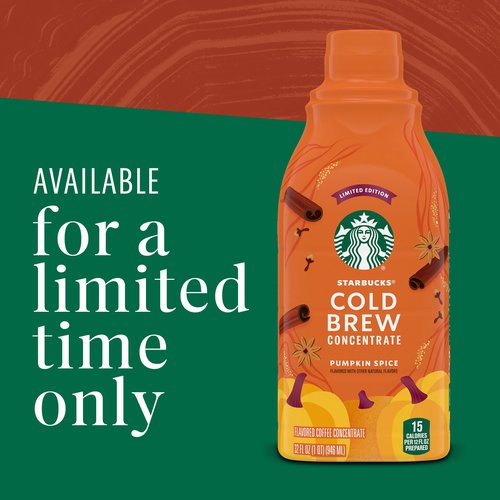 Starbucks Cold Brew Coffee Concentrate, Pumpkin Spice Flavored, Limited Edition, 100% Arabica, Multi-Serve Bottle (32 Fl Oz)
